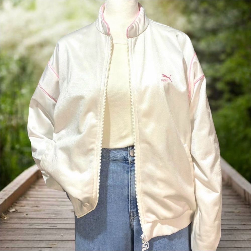 VINTAGE PUMA T7 PUMA WHITE PINK TRACK JACKET SIZE LARGE